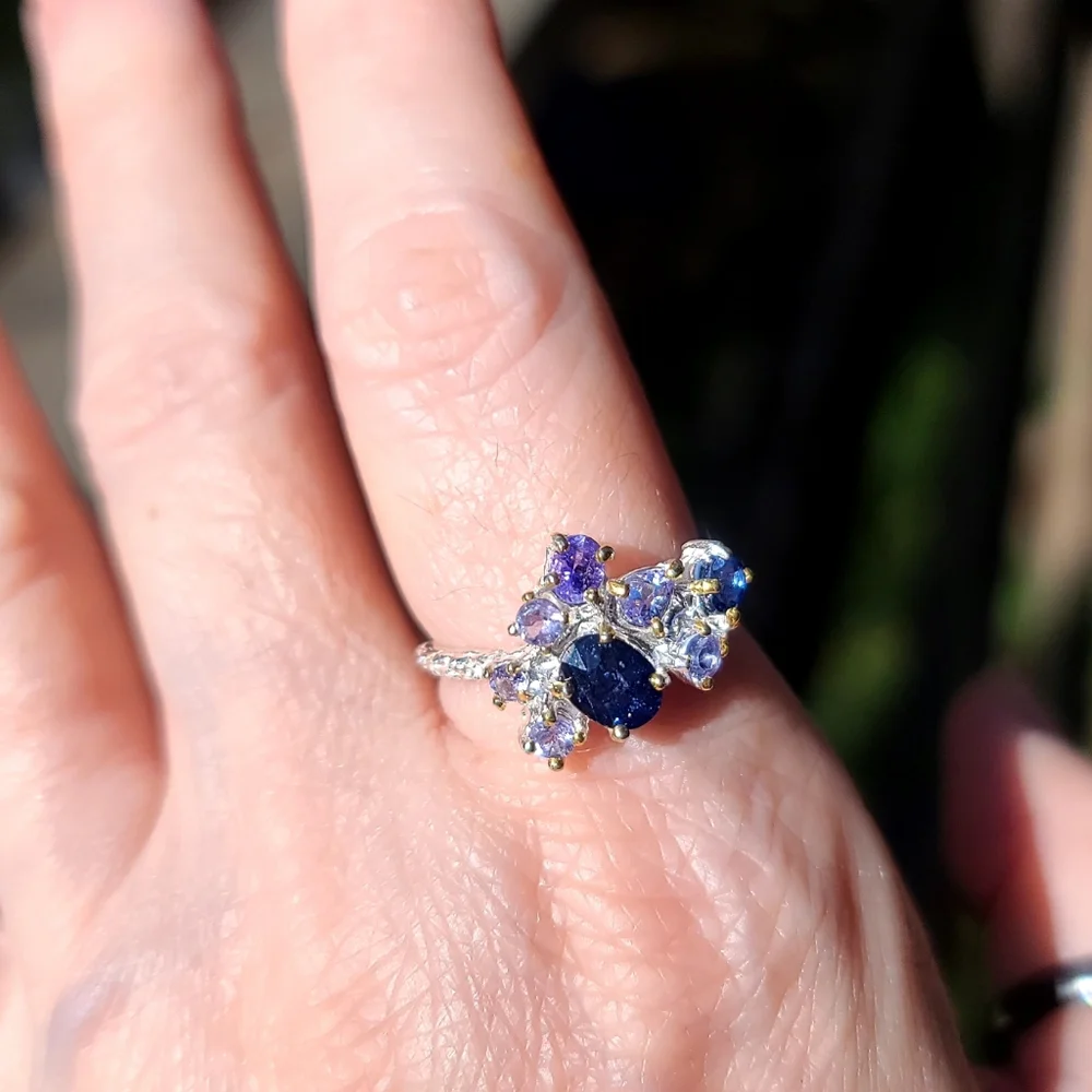 Stunning sapphire Tanzanite Kyanite & Amethyst Sterling silver sz8.75 ring - Picture 4 of 9